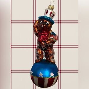 Christopher Radko Teddy Bear For President￼ Glass Patriotic Christmas Ornament